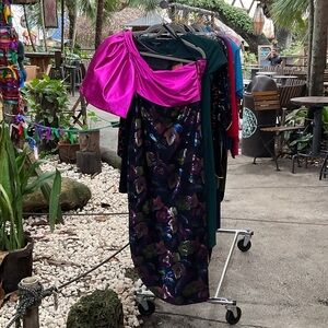 Vintage off the shoulder Vibrant Pink and Multicolor Dress